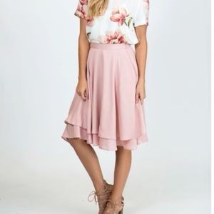 Pink double layered LARA midi skirt